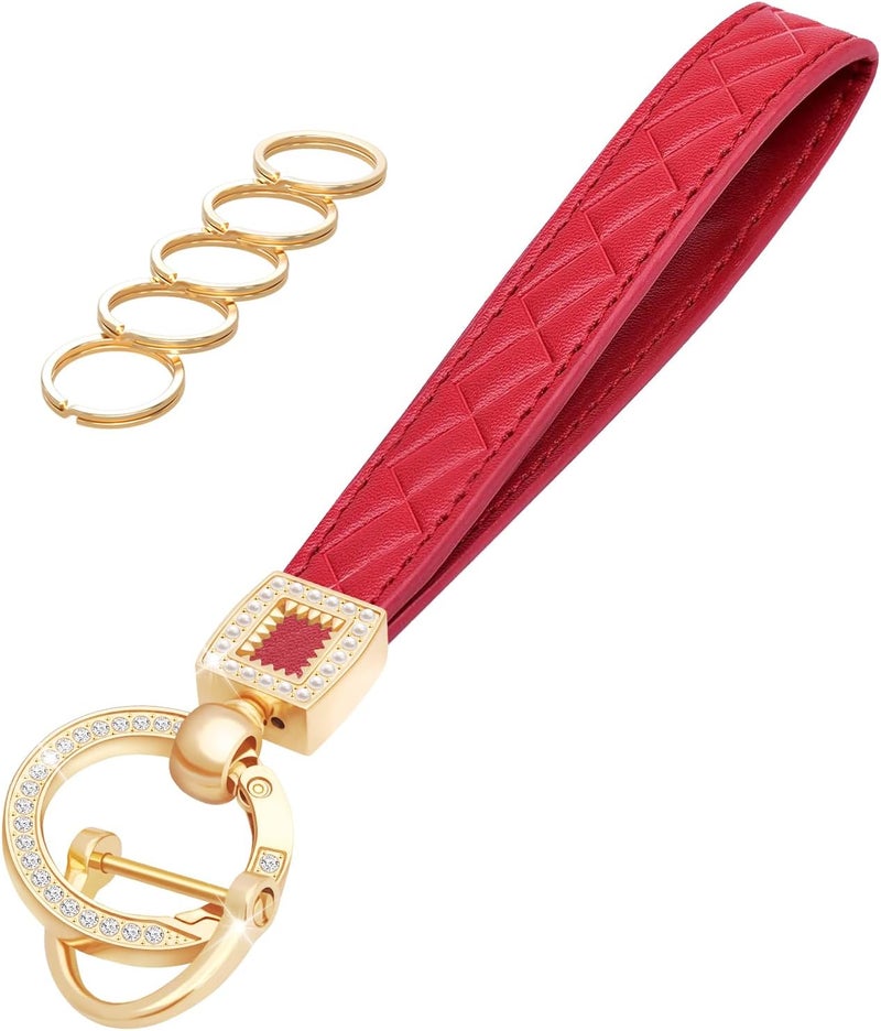 OHKYOOT Store Leather Wristlet Keychain,Wrist Keychain Car Key Chain with 5 Key Ring and Anti-Lost D Ring - Image 1